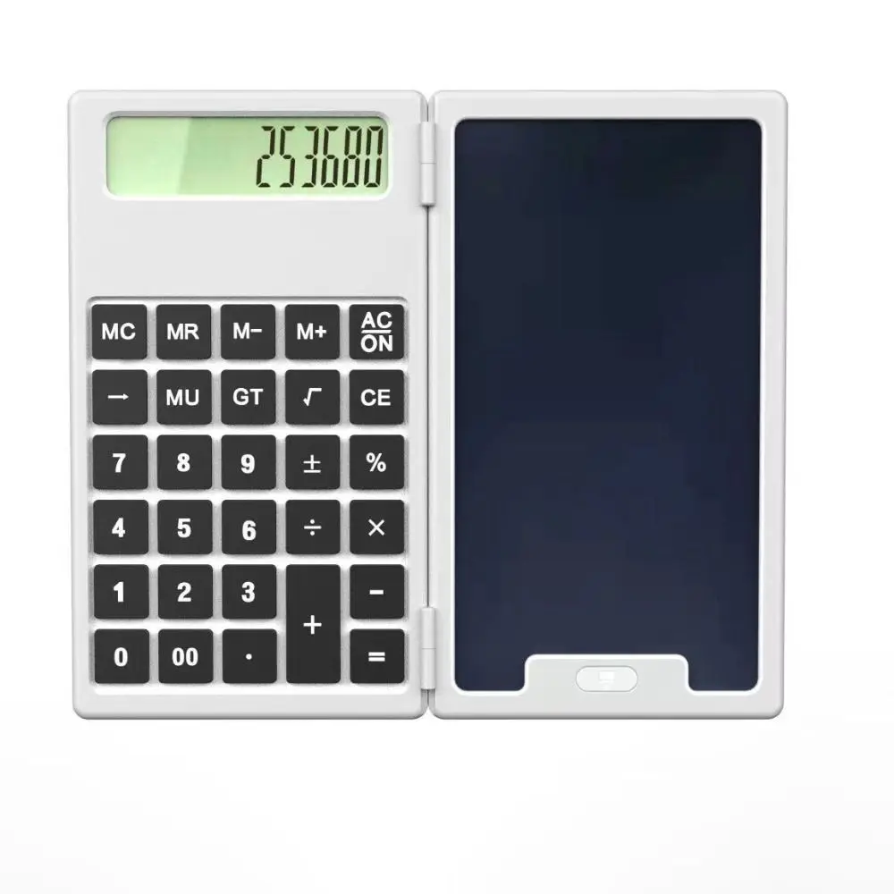 2in1 Mini Calculator with Tablet Foldable 12 Digits Scientific Calculator Erasable Multifunctional Digital Writing Tablet Office