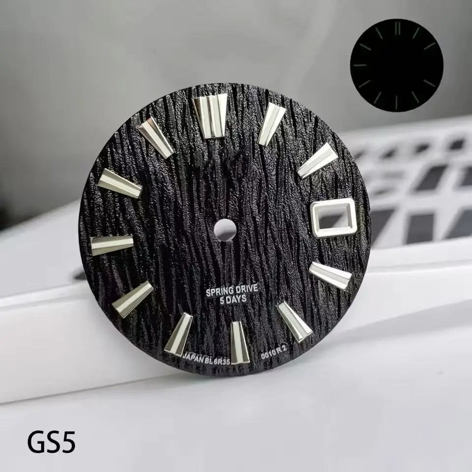 28.5mm Green Luminous Calendar Mechanical Watch Modified with GS Logo Wavy Dial Compatible with NH35 Movement Man's Watch view 2