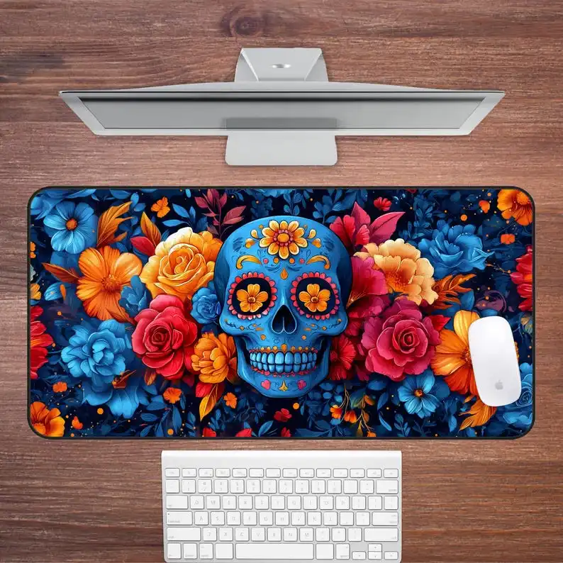 Sugar Skull Floral Deskmat Mexican Day of The Dead Mouse Pad Large Dia De Los Muertos Notepad Colorful Calavera Pattern Mousepad
