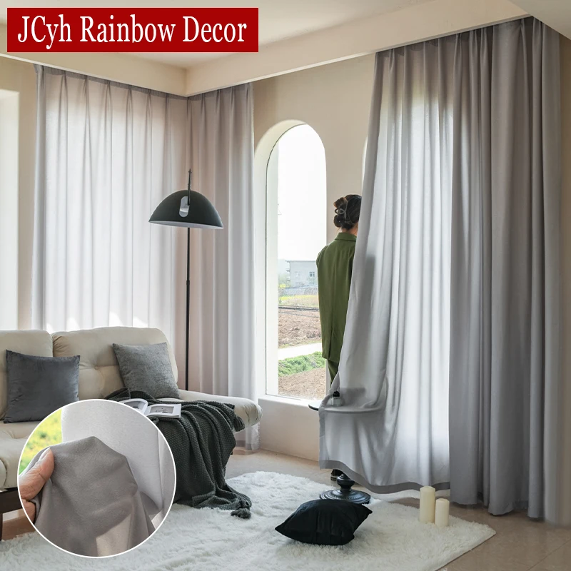 

Hall Solid Grey Tulle Voile Curtains for Living Dining Room Sheer Curtains for Doorways Voilage Door Drapes Yarn Home Decoration