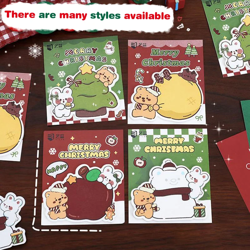 5Pcs Cartoon Creative Christmas Themed Self-adhesive Notepads Cute Fashion Sticky Notes Portable Note Pad Christmas Gifts