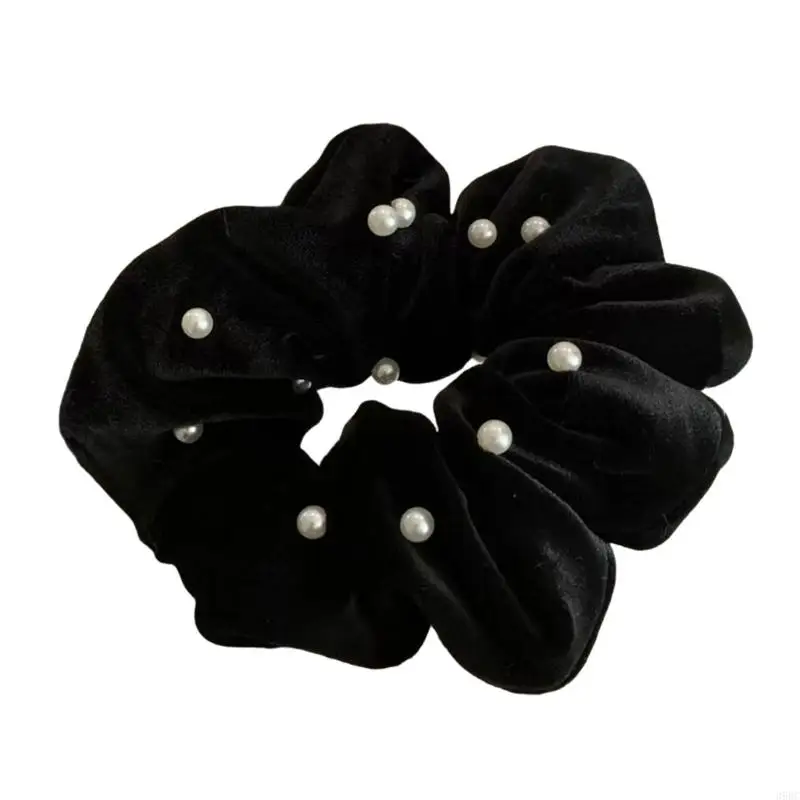

39BC Hair Scrunchies with Pleated Design and Faux Pearls Detail Ponytail Holder Fashion Hair Accessories for Daily Use