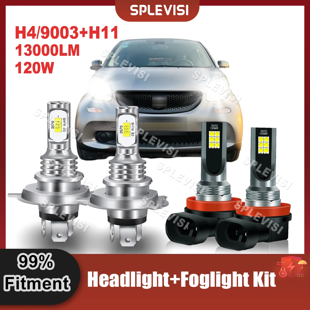 Automobile Headlights Bulbs For Smart Fortwo 2016 2017 2018 LED H4/9003 High Low Beam H11 Foglamp 13000LM 120W Kit