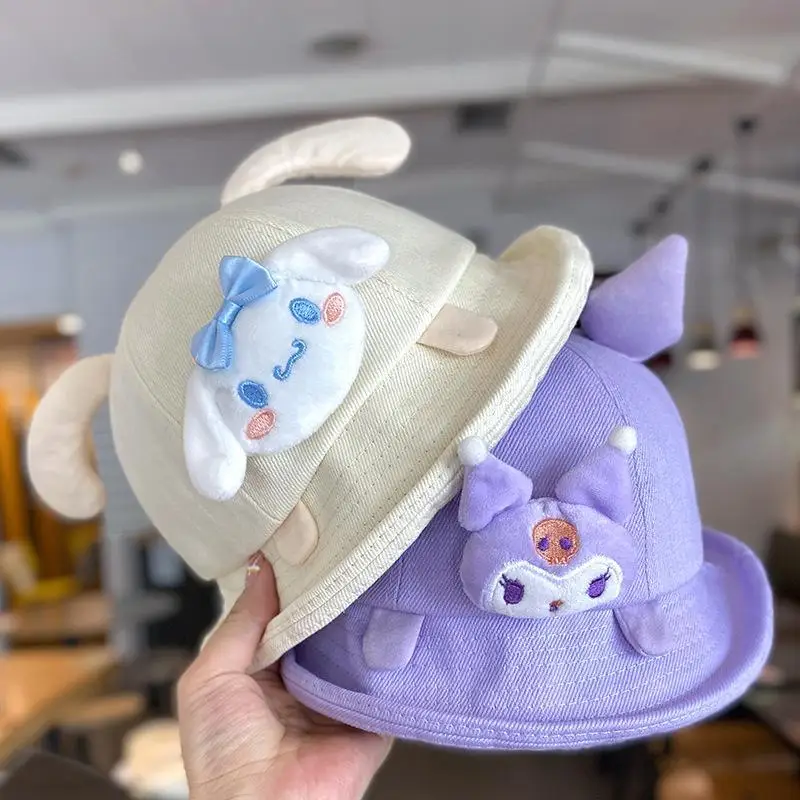 Universal Sanrios Chapéu do Pescador, Fino dos desenhos animados Boy Girl Sunshade, Versátil Sunscreen Hat, Bonito Kuromi Mymelody Kid Hat, 4 Estações