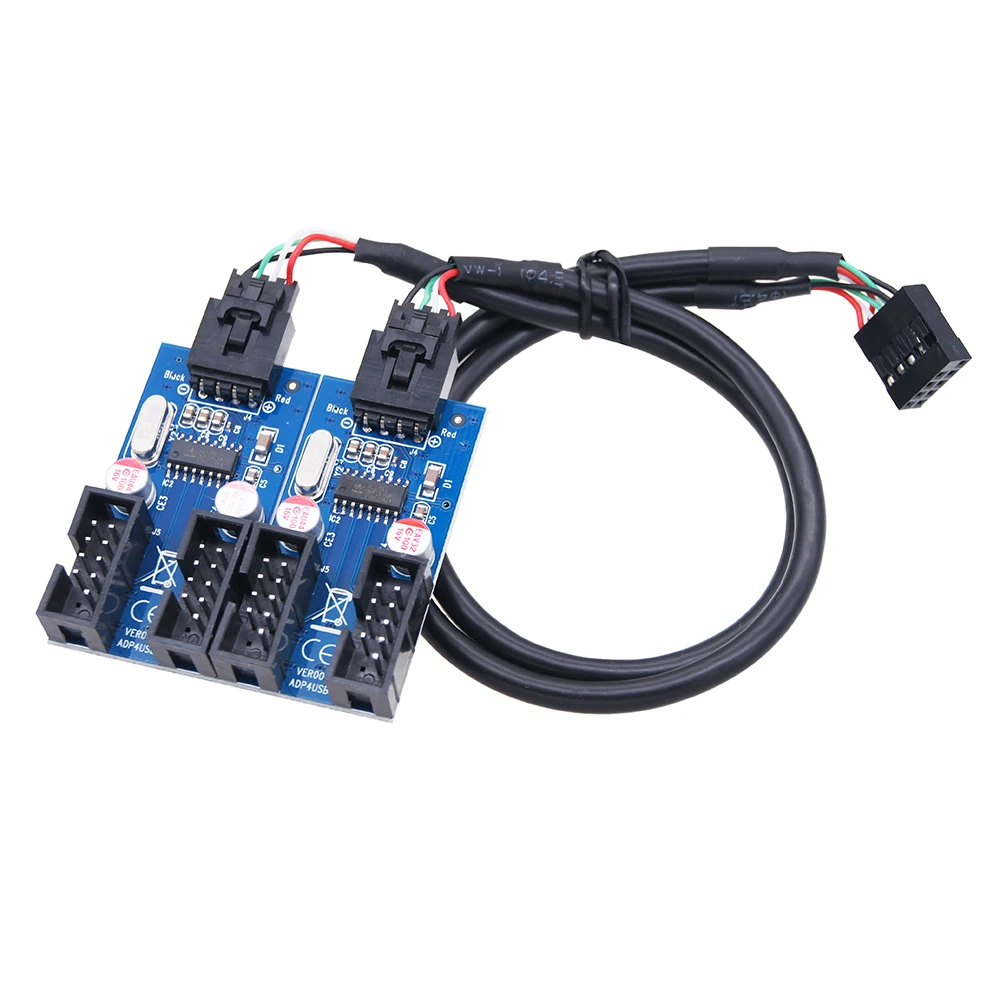 9Pin USB Header Cable Splitter Male 1 to 2/4 Female Extension Cable Desktop 9Pin USB HUB USB2.0 9Pin Connector Adapter Converter