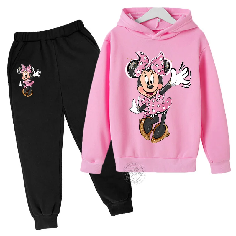 Mickey Mouse Cartoon Hoodies Pants 2pcs Set Kids Baby Boys Girls Minnie Sweatshirt Tops Set Clothes Children Girls Clothing Suit