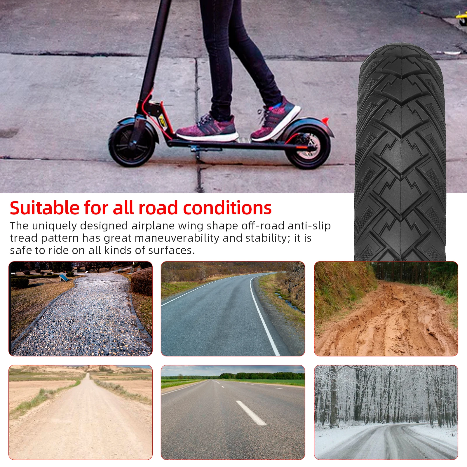 إطار صلب 10 بوصة، إطار بدون أنبوب مقاوم للثقب 10 × 2.125 لدراجات Gotrax G4/V2، Aovopro ES80، Isinwheel S9 Pro الكهربائية