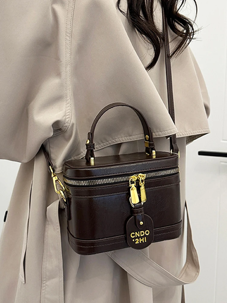Women Fashion Tote Bucket Bags Solid Clor PU Leather Delicate Small Square Pack 2024 Trendy Female Crossbody Bag