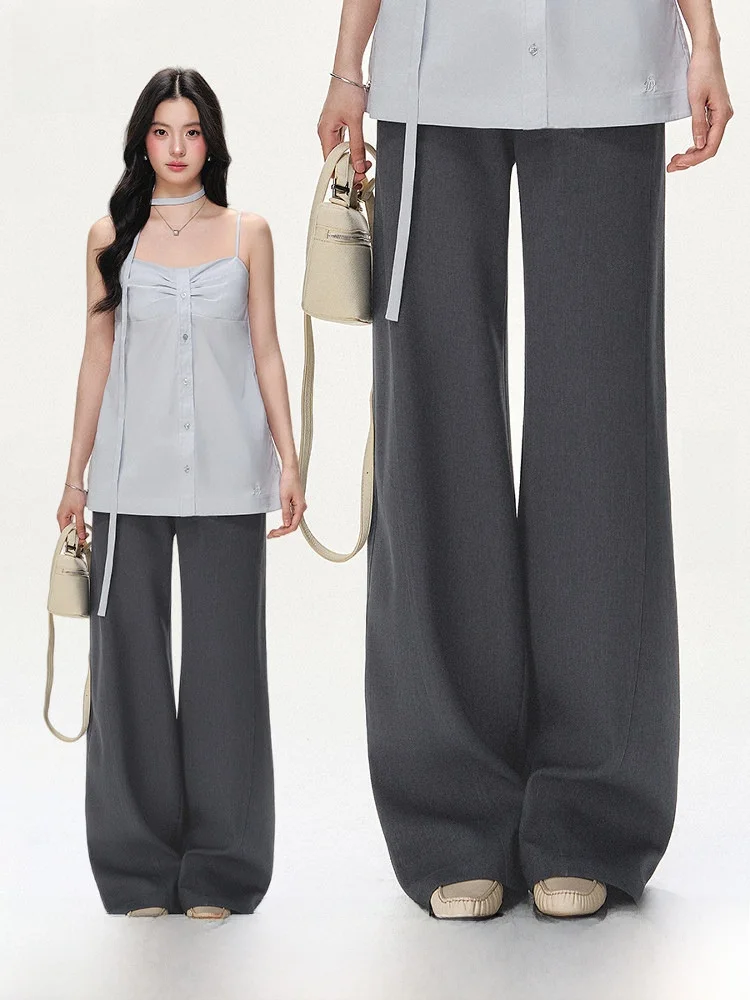 

Женские брюки с широкими штанинами и завышенной талией, тонкие, прямого кроя, для офиса и повседневной носки, в пол