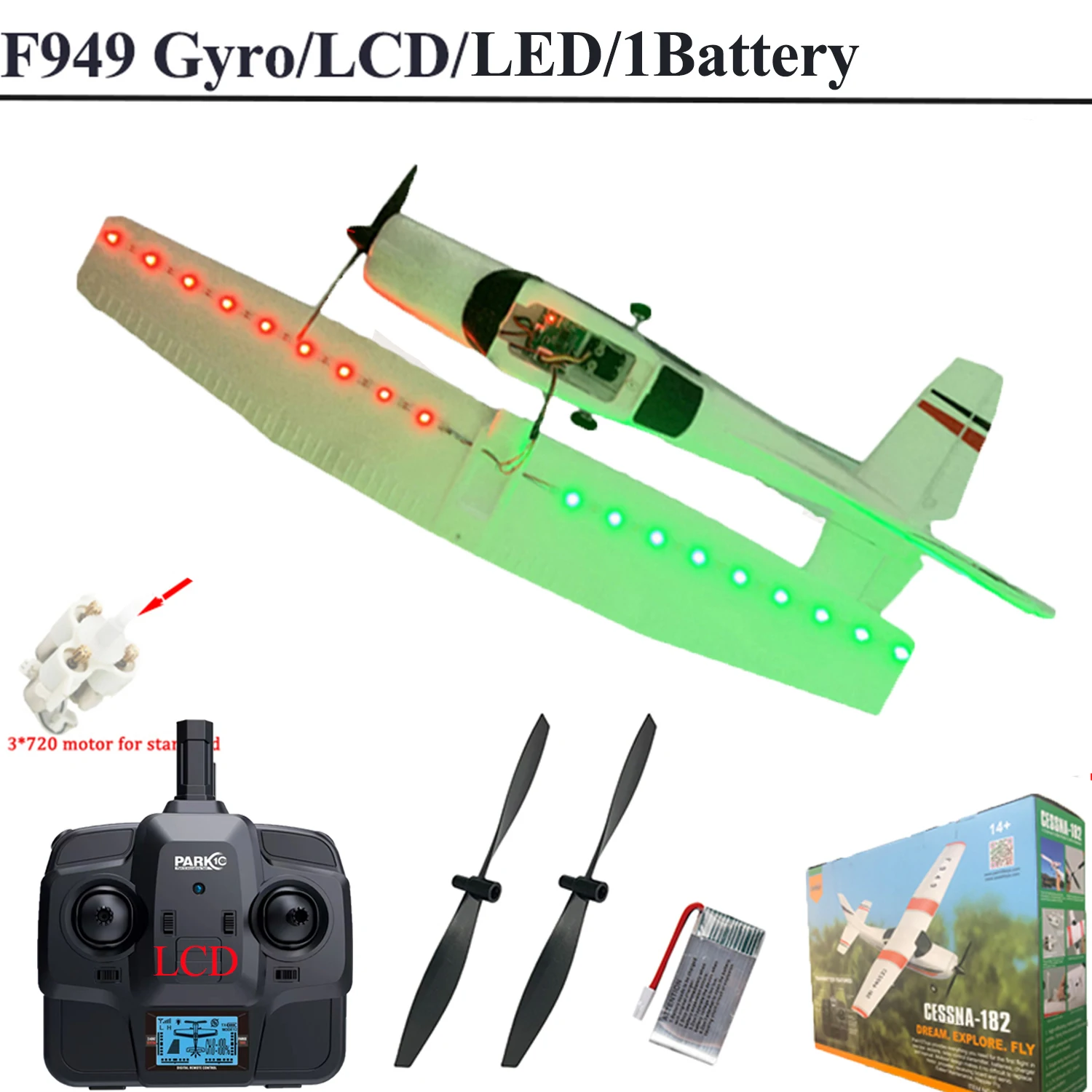 WLtoys 2.4G F949PRO LCD Wersja RC Samolot Cessna 182 3D6G 3Ch Stałopłat Samolot Zewnętrzny Dron RTF Z Żyroskopem I Nocnym Prezentem