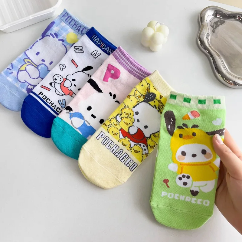 5-pairs Kawaii Sanrio Socks Pochacco Anime Cute Summer Student Movement Comfortable Breathable Cartoon Socks Toys for Girls Gift