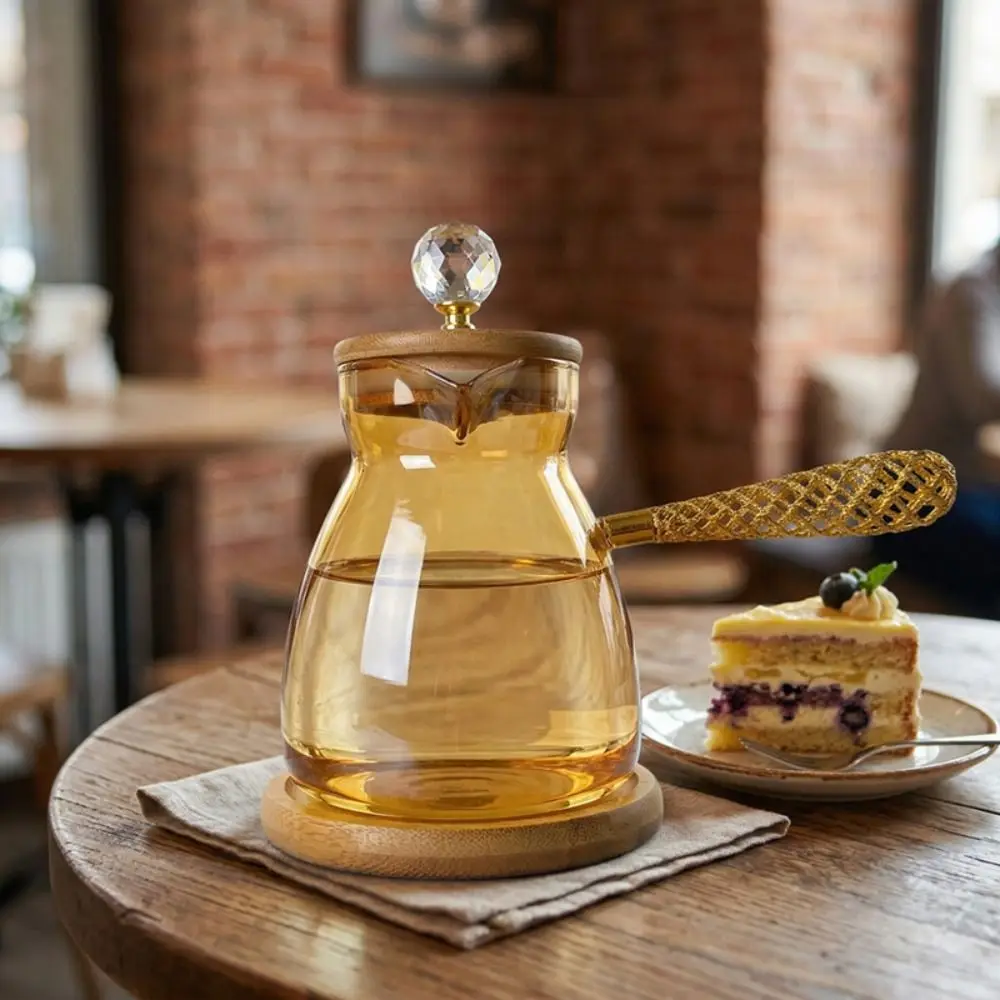 

Luxury Heat-resistant Turkish Coffee Pot Hollowed Handle 350 ML Pour Over Coffee Pot with Base Transparent Teapot Afternoon Tea