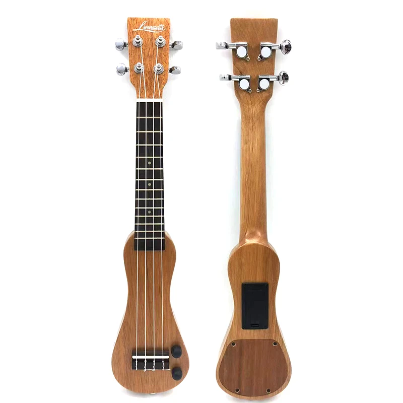 Ukelele silencioso, ukelele eléctrico de madera maciza de 21 pulgadas para practicar o actuaciones con salida AMP cuerda de nailon italiano con sintonizador St