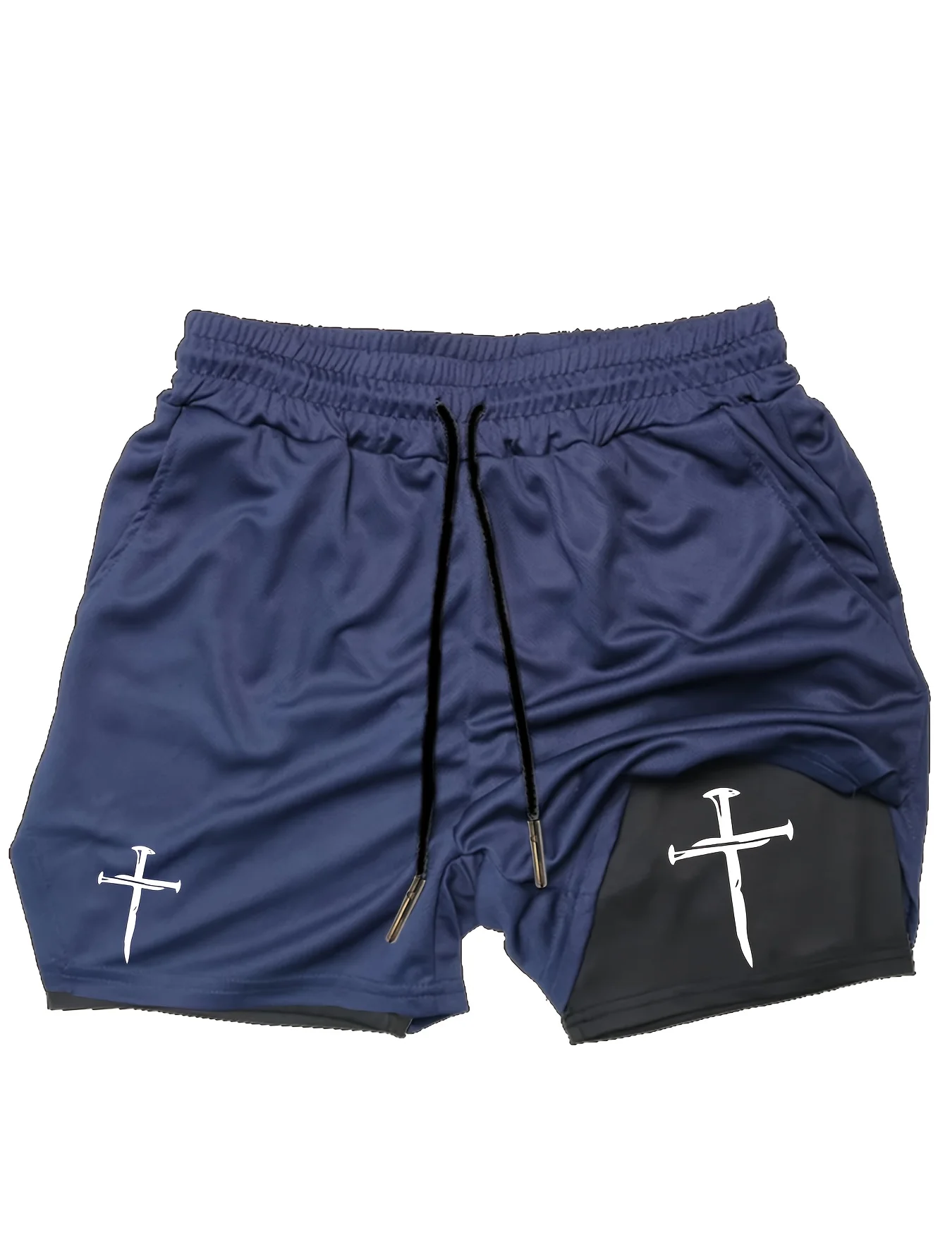 Men's anime double-printed two-piece shorts with drawstring waist, tight-fitting, quick-drying, breathable sports shorts