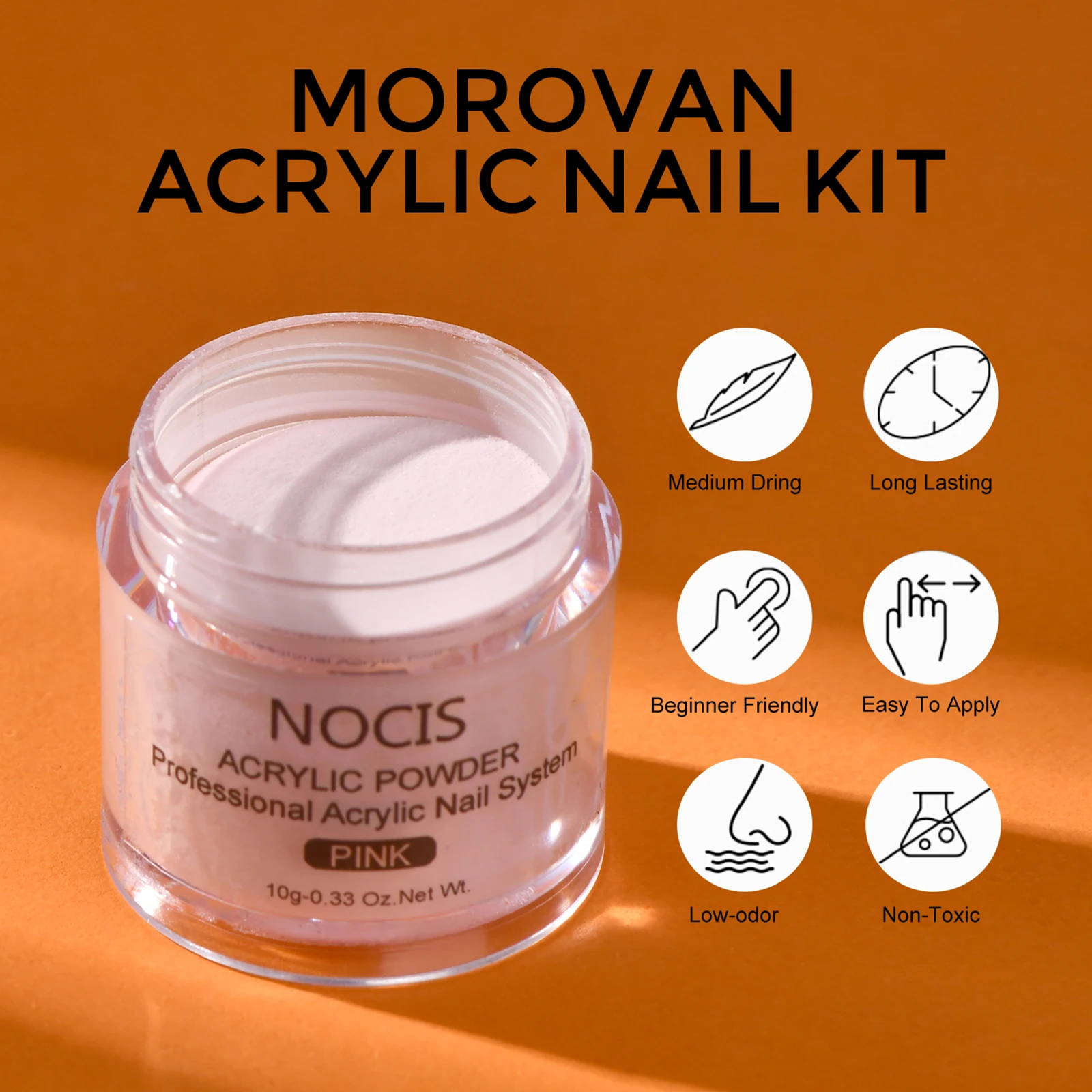 NOCIS Acryl-Nagelset, Acrylpulver, Acryl-Flüssigkeitsset, Nagelkunst, Kristallpulver, flüssiges Monomer mit Nagelstiften, Nagelformen