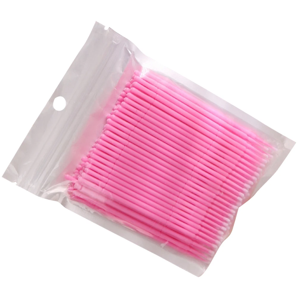 

100pcs Disposable Micro Applicator Eyelash Extension Cotton Swab Eyelash Micro Brush Wands Makeup Tools Size (Pink)