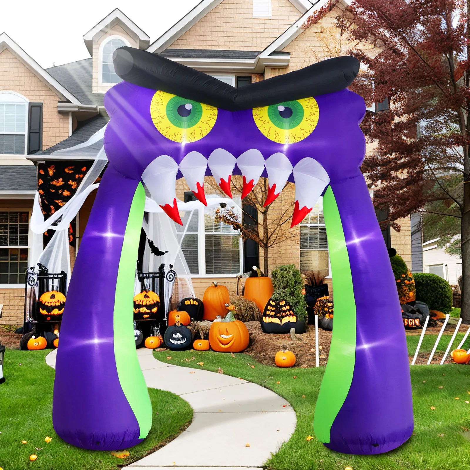 10FT Giant Owl Halloween Blow Up Party Yard Decor with LED Lights,Halloween Inflatable Archway Home Outdoor Decorations