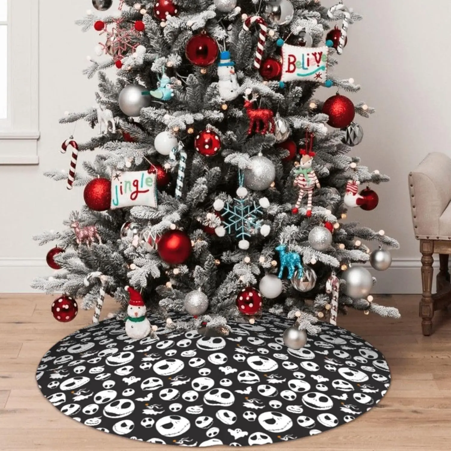 Halloween Tree Skirt 48 Inches for Halloween Thanksgiving Xmas New Year Decor Mat Party Holiday Home Occasion Decorations Suppli