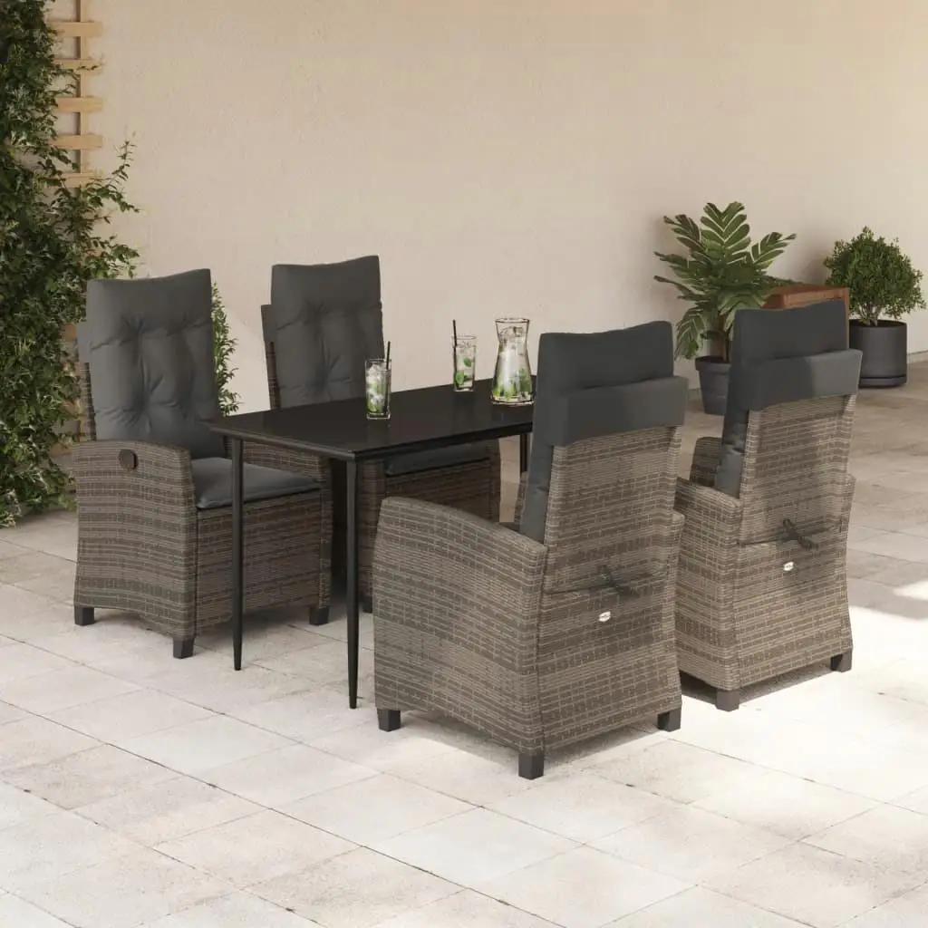 

Garden Dining Set Contemporary Grey and Black Outdoor Furniture Dark Grey Cushions Stylish Patio Table and Chairs