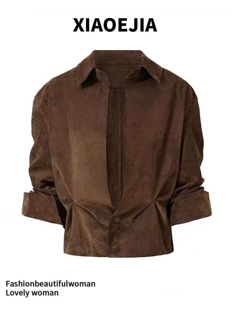 قمصان وبلوزات القهوة النسائية خمر Y2k 90s الجمالية 2000s أنيقة طويلة الأكمام بولو الرقبة قميص فاخر الملابس خريف 2025