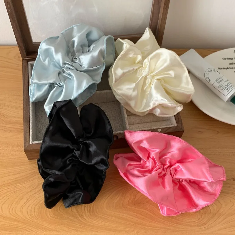 Fashion Satin Wavy Pleated Double-layer Scrunchie Headdress for Women Korean Stylish Colored Ponytail Hairband Hair Accessories