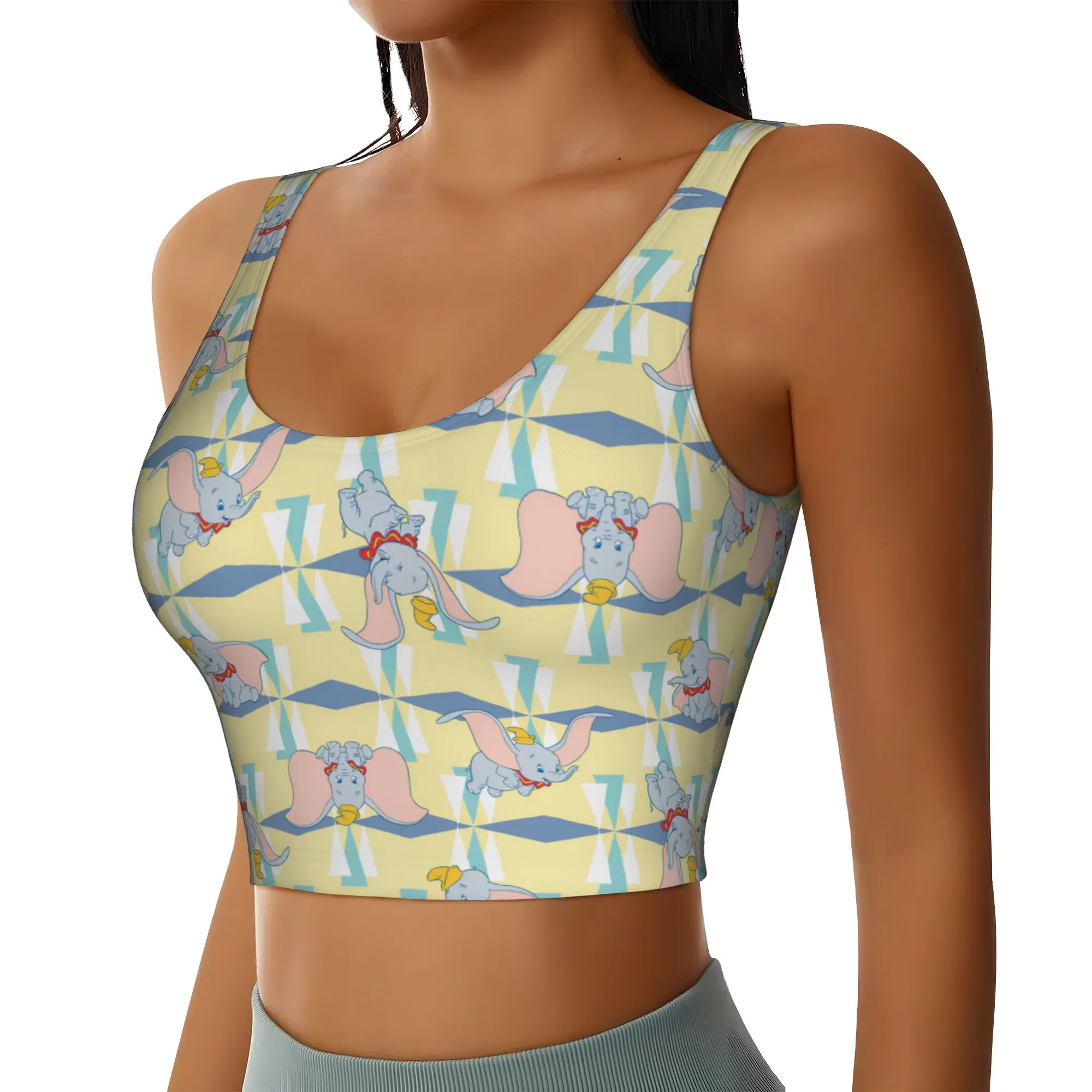 Custom D-Dumboes High Impact Sports Bras for Women Anime Elephant Seamless Workout Yoga Crop Tank Tops