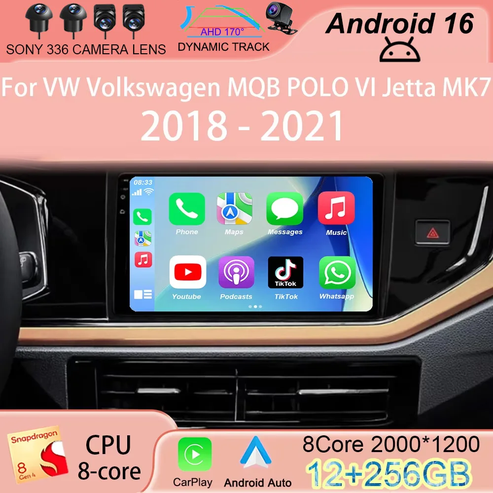 Android 16 Carplay Auto for VW Volkswagen MQB POLO VI Jetta MK7 2018-2020 2021 Car Radio Stereo Video Multimedia Player GPS WIFI
