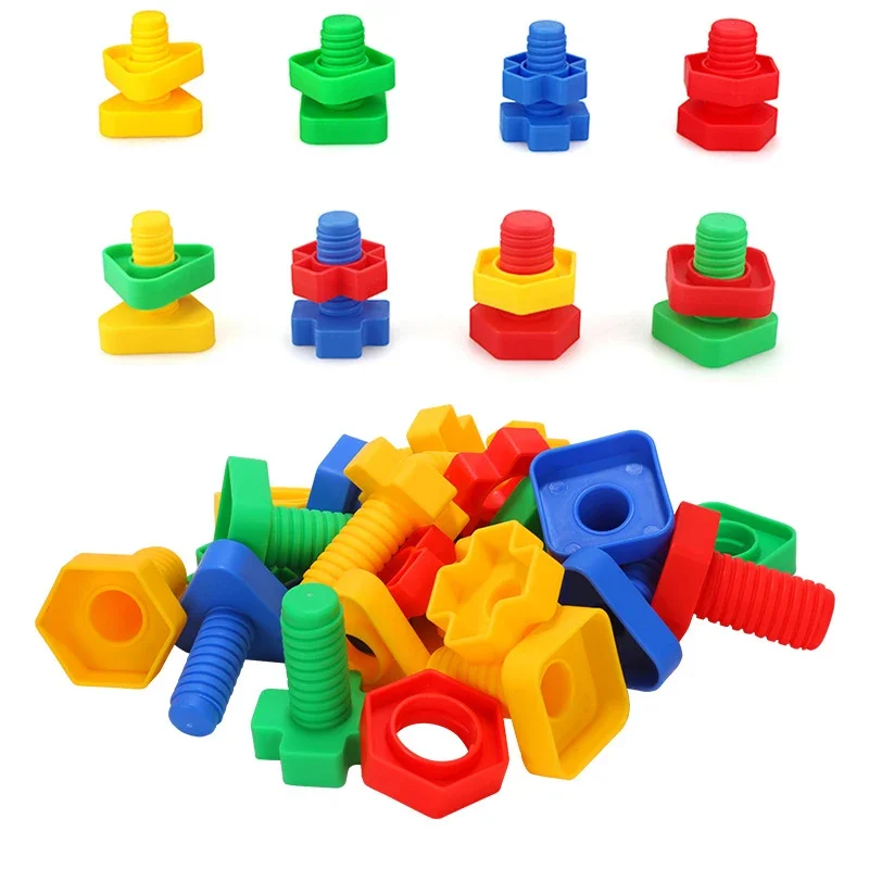 8 Set Screw Building Blocks Nut Shape Match Puzzle Toys For Children Infant Montessori Shape Color Recognize Educational Toys