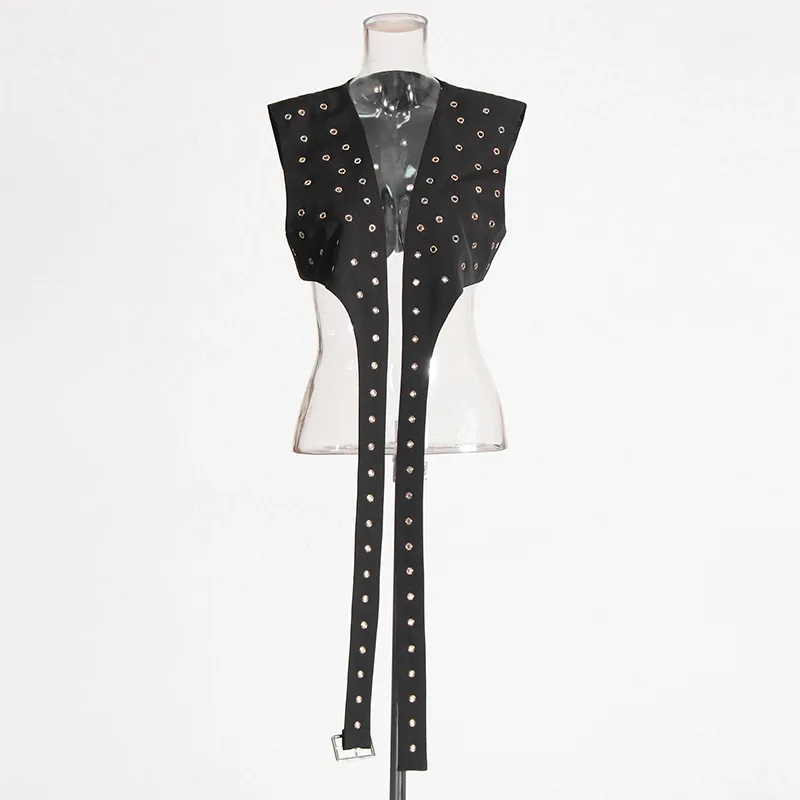 2024 Hip Hop Punk Rock Rivet Vest Women Irregular Design Techwear Sleeveless Waistcoat