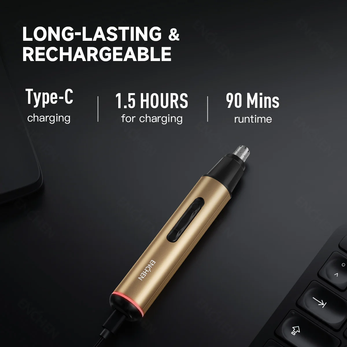 ENCHEN EN001 Профессиональный триммер для волос в носу с режущей головкой из нержавеющей стали, зарядным портом USB-C и светодиодным индикатором