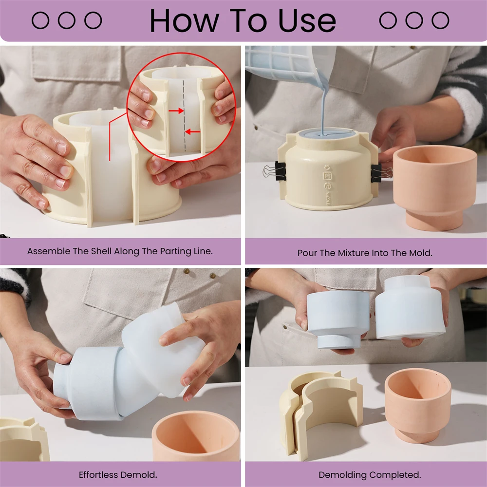 Boowan Nicole Bowl-shaped Concrete Candle Jar Mold Handmade Multifunctional Container Silicone Mold for Jesmonite HomeDecor