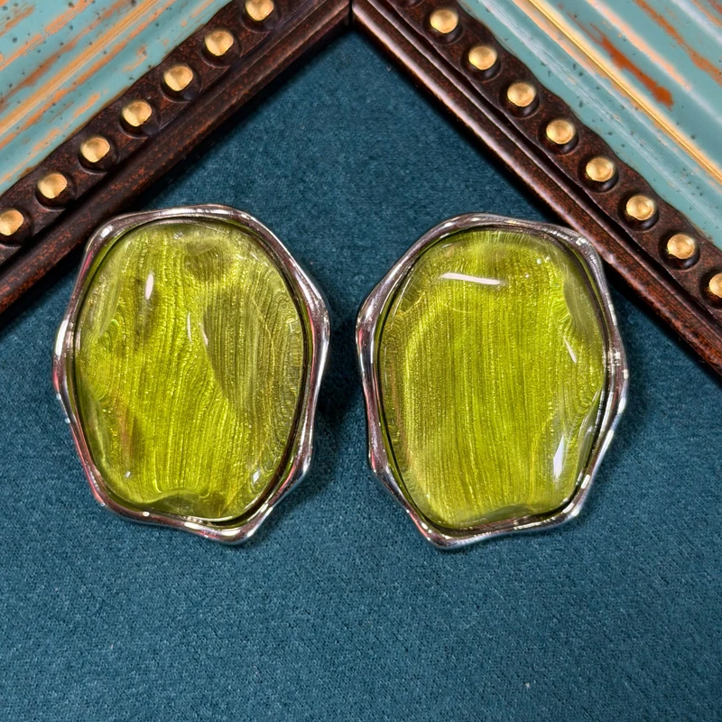 

Vintage Green Glass Resin Irregular Stud Earring Big White Purple Oval Hammered Jewelry Trends 2026 High Quality Wedding
