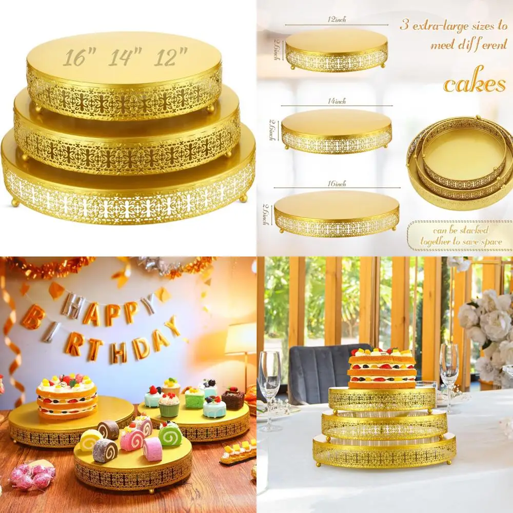 

Round Metal Cake Stands Set of 3 - 12, 14, and 16 Inches for Elegant Dessert Displays at Weddings and Birthday Parties