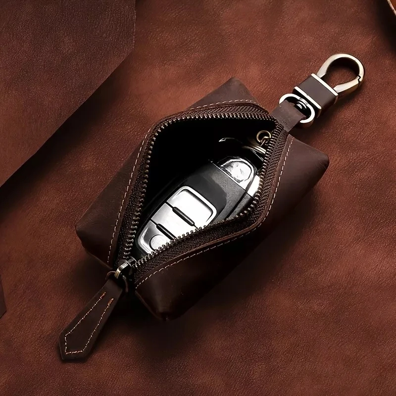 New Car Key Wallet Genuine Leather Key Holder Organizer Pouch Crazy Horse Leather Car Long Key Bag Housekeeper Case Wallet