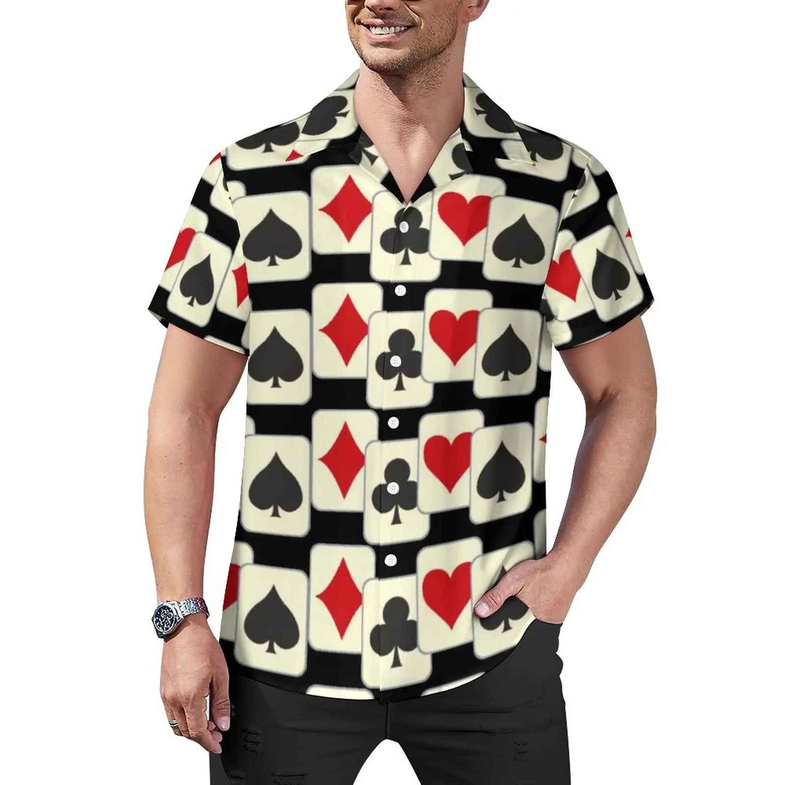 

Poker Quartet Casual Shirt Playing Cards Print Beach Loose Shirt Hawaiian Vintage Blouses Short Sleeve Graphic Oversized Clothes