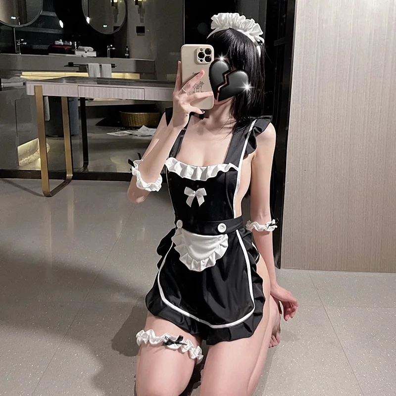 Home Bar Party Sexy French Maid Women Apron Cosplay Couples Kitchen Roleplay Suit Bib Nail Florist Beauty Shop Pinafore Outfits