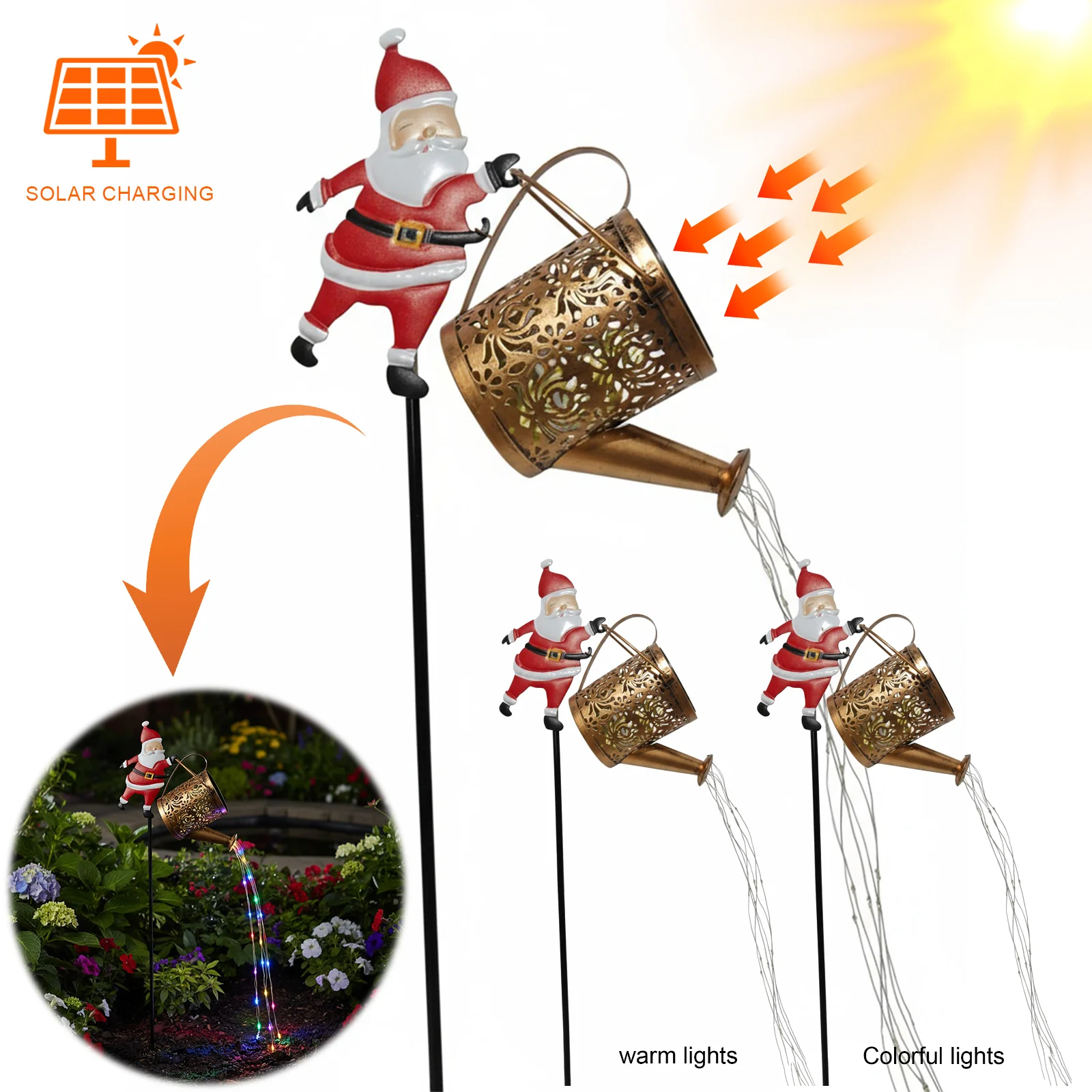 

Рождественские солнечные фонари для чайников Санта-Клауса, садовые лужайки, рождественские огни, солнечные фонари для чайников Санта-Клауса, уличные декоративные солнечные фонари