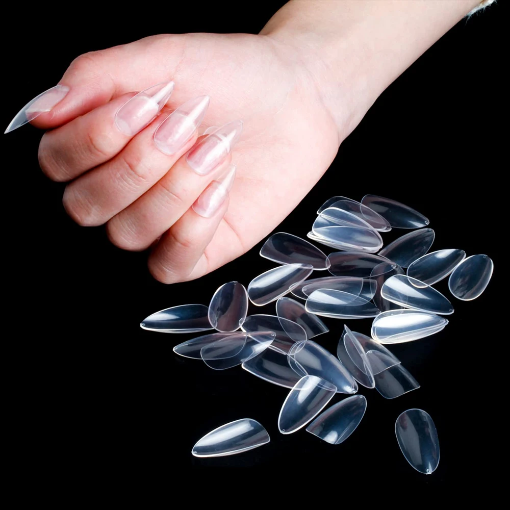 

Накладные ногти, 500 шт./пакет, миндалевидные типсы с полным покрытием, пресс на овальной формы