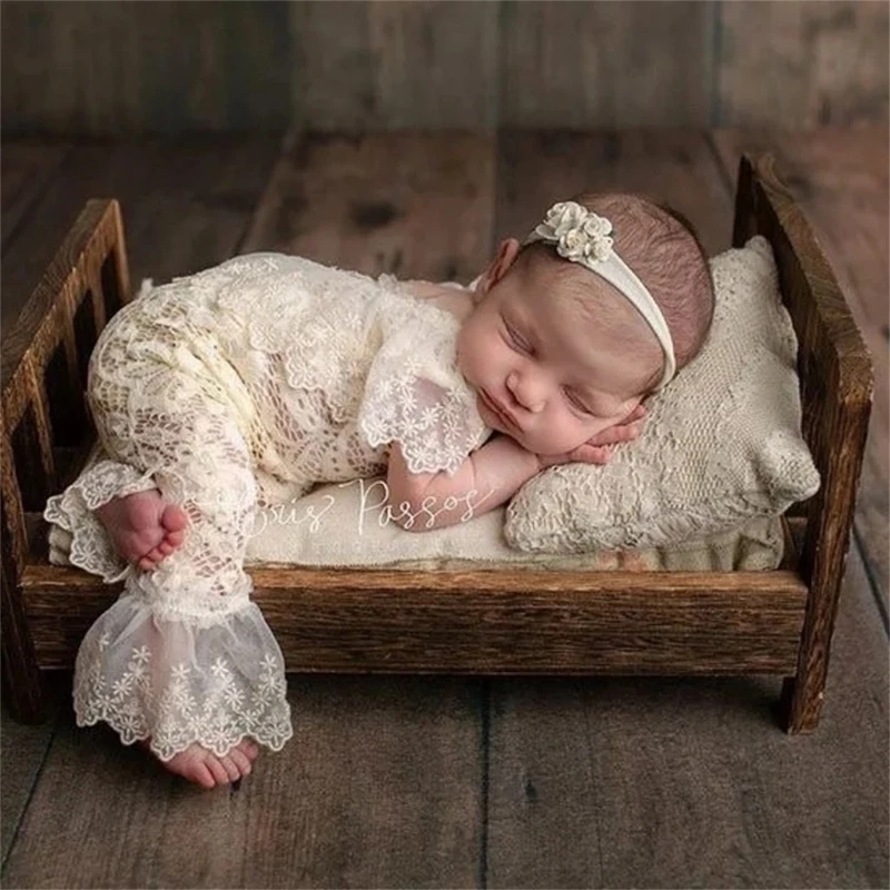 Schöne Neugeborene Baby Mädchen Fotografie Requisiten Kopfschmuck Spitze Outfits Foto Schießen Requisiten Outfits Baby Bodys