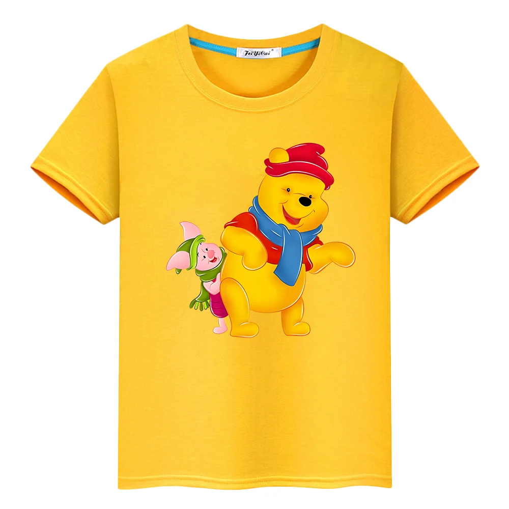 Disney Print 100% Baumwolle T-Shirt für Kinder Jungen 10 Jahre Anime kurz y2k einteilig Pooh Bär Kawaii Tops Stolz T-Shirt Mädchen Kleidung