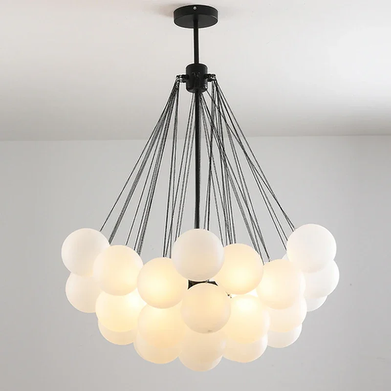 Modern Frosted Glass Ball Ceiling Chandelier Black Gold Pendant Lights 19/37 Glass Hanging Lamp for Dining Living Room