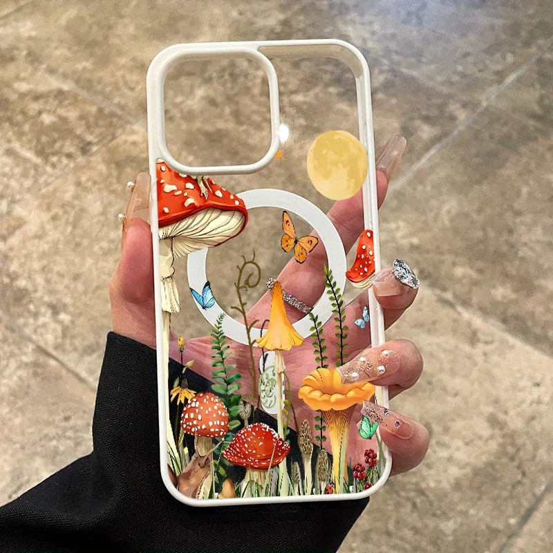 빈티지 버섯 패턴 내구성 있는 자석 충격 방지 케이스 아이폰 17부터 11 프로 맥스 플러스까지, 선물 선택