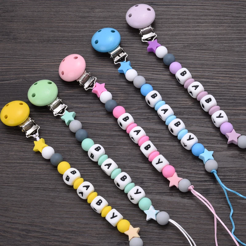 Baby Handmade Teether Pacifier Chain Silicone Beads Infant Nipple Appease Soother Chain Clips Nipple Clip Personalized Name