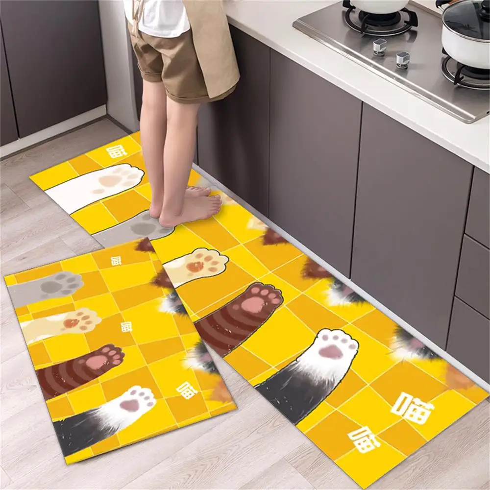 Cute Pattern Kitchen Mat Long Rugs Crystal Velvet Carpet for Living Room Absorbent Foot Mats Bedroom Doormat Alfombra 러그 주방매트