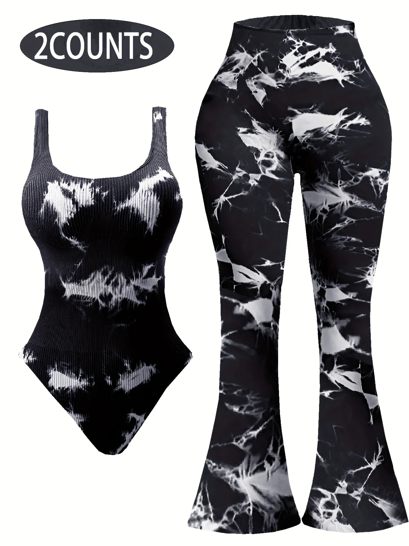 

Tie-dyed yoga flared pants U-neck triangle jumpsuit fitness pants tight breathable high waist slim fitness running sports combin