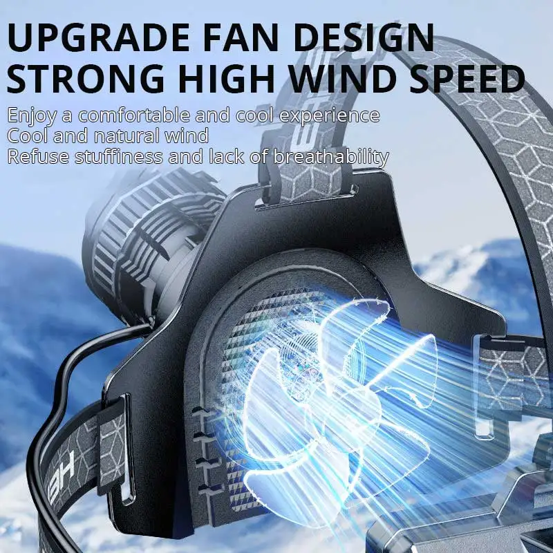 Imagem -02 - Ultra Poderoso Farol de Luz do Ventilador Lanterna Recarregável Farol Lanterna de Pesca Mais Novo 80w 30w 10000mah