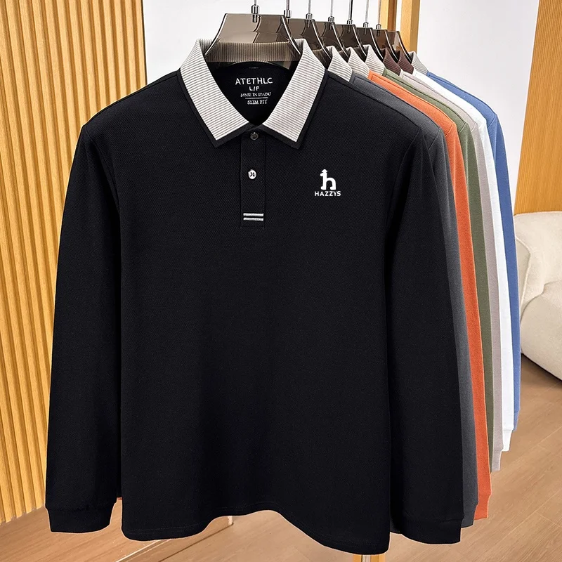 Modisches Herren-Poloshirt mit Print, Herbst, hautfreundlich, wärmend, langärmelig, 100% Baumwolle, vielseitige Herrenbekleidung für den Alltag. – Detail 10