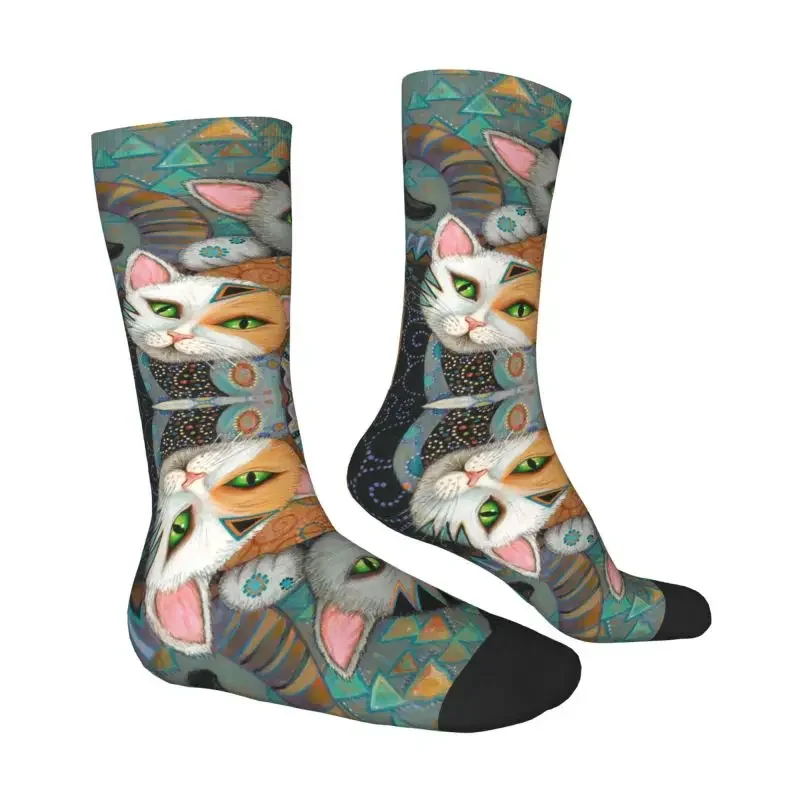 Oil Painting Cat Men Women Male Hip Hop Happy Crew Socks Unisex Fun Gustav Klimt Dress Socks Non-Slip Running Sport Socks