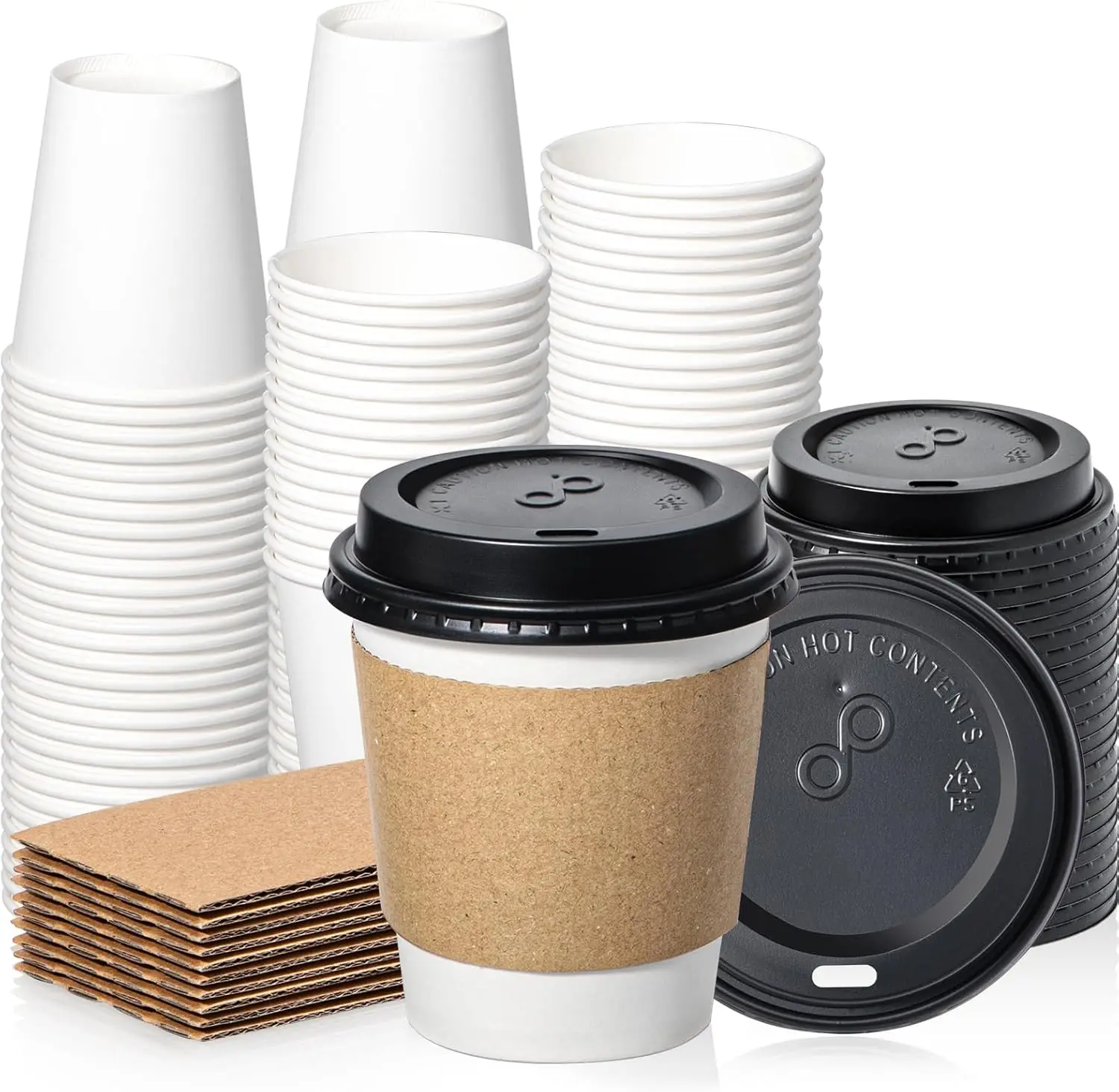 

Fit Meal Prep 50 Pack 10 oz Disposable Coffee Cups with Lids, Sleeves, Leak-Proof for Hot Beverages at Home, Office, Party