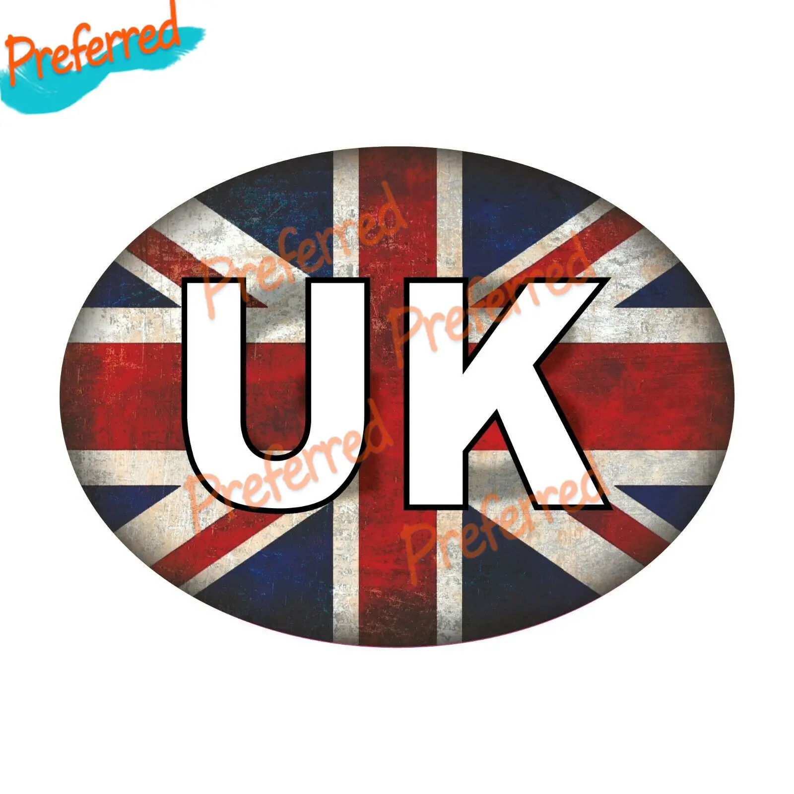 UK Car Stickers - Union Jack Grunge Oval Self-Adhesive Vinyl Car, Van, Lorry for Laptop, Glass Door，car Cooler Car Sticker Decal